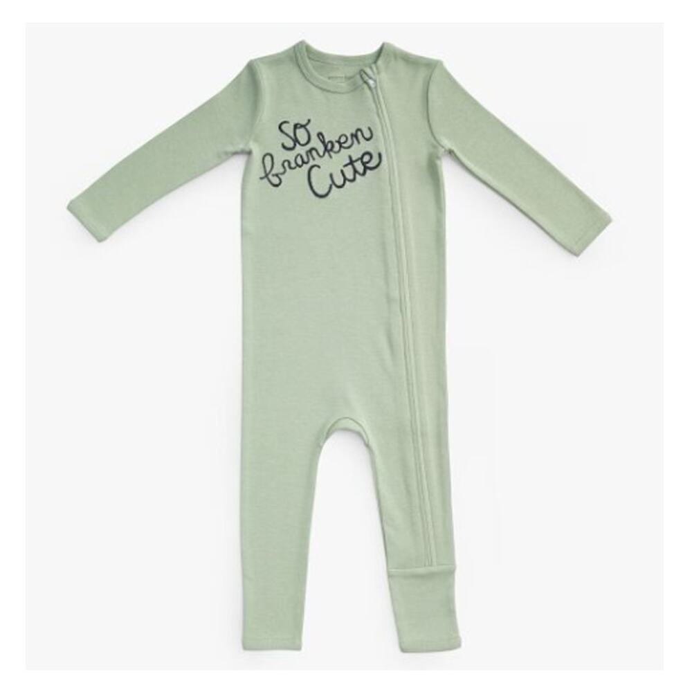 Pottery Barn Kids Baby Green So Franken Cute Organic Cotton Onepiece Size 3-6 M - Picture 3 of 6